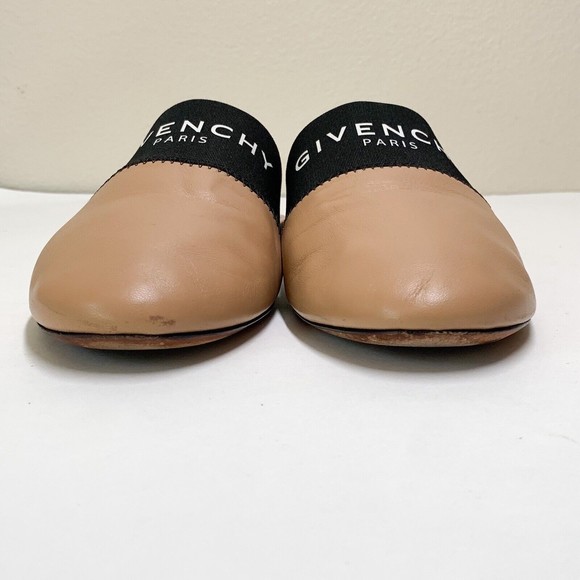 Givenchy Mule Bedford Flats 39.5 US 9.5 Tan Leather Black Elastic Logo - Picture 3 of 9